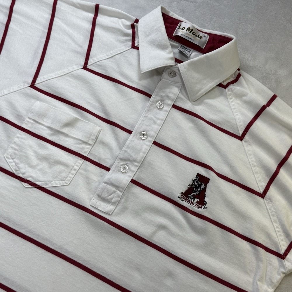 Vintage Alabama Crimson Tide Polo Shirt USA Made Striped Men's Medium 70s 80s
